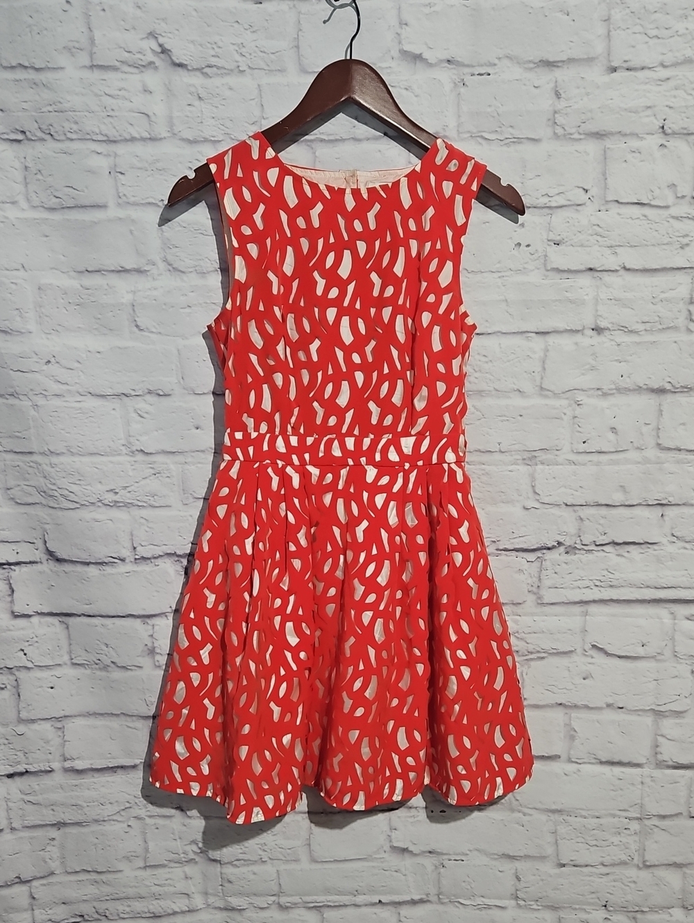 ASOS Petite Red Sleeveless Fit & Flare Dress with Cream Abstract Print
